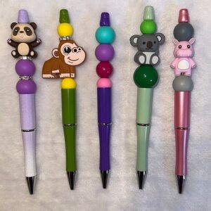 5 piece- Wild Animals themed handcrafted beaded pens set.